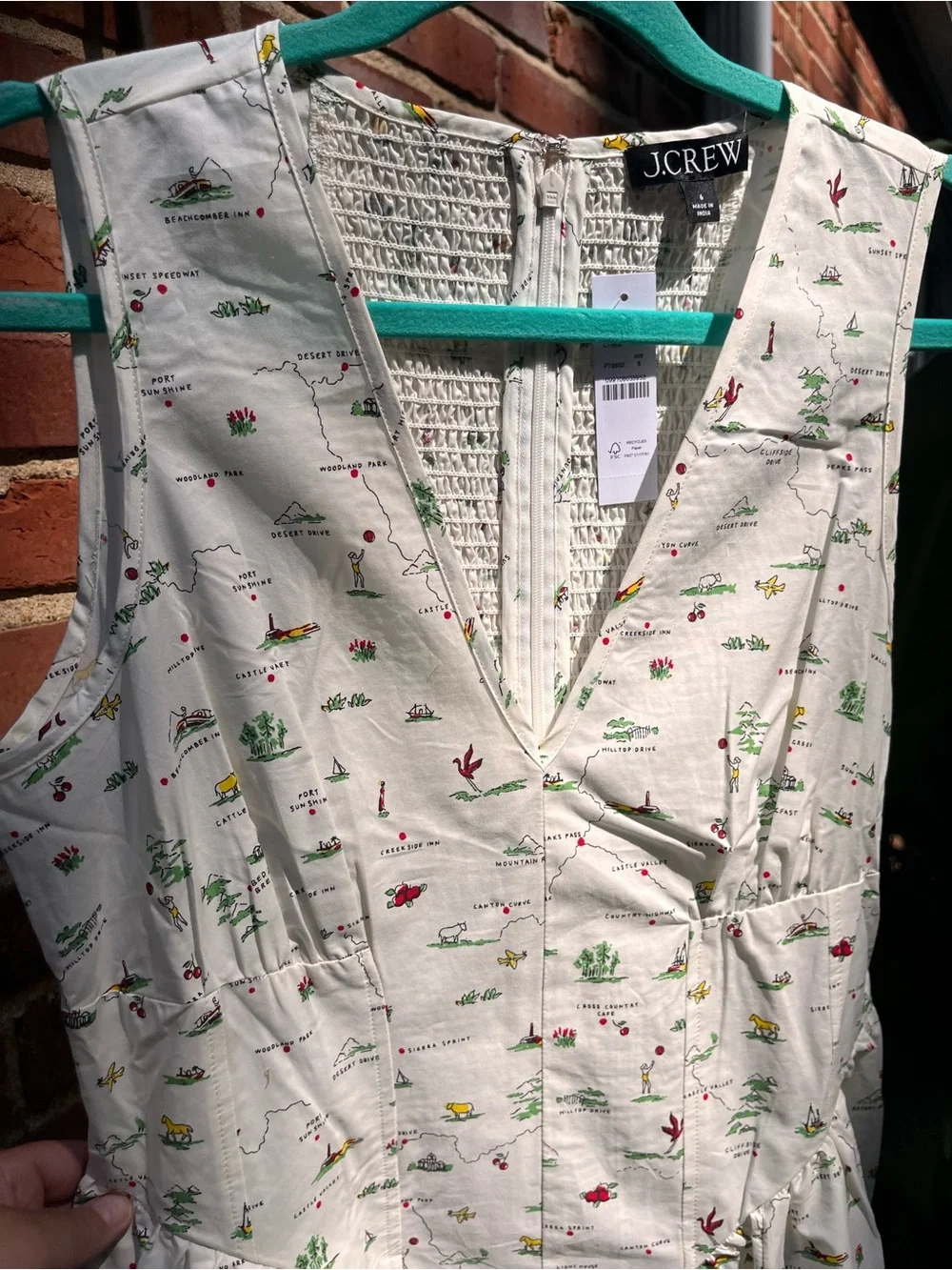 J Crew V-Neck Dress in Map Print NWT